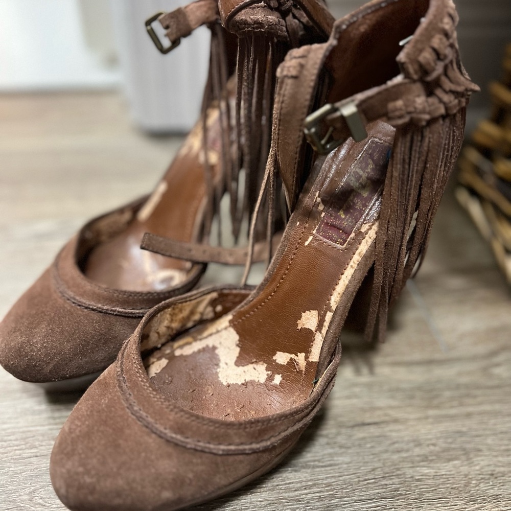 Seven for All Mankind Suede Fringe Heels